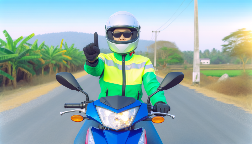 Biker demonstrating essential hand signals for safety on the road