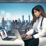 Telehealth and medical billing in New York in 2025, virtual consultation, digital healthcare, New York cityscape