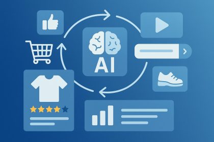 AI-powered recommendation engine concept with data analytics enhancing business performance