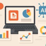 Modern laptop displaying AI-powered PowerPoint presentation tools and creative slide designs