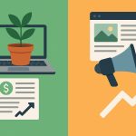 Laptop, notepad, and financial charts illustrating affiliate blogging for loan content strategies