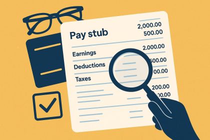 Close-up of a printed pay stub highlighting key sections for employee and payroll clarity