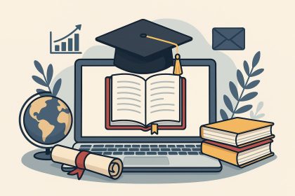 Laptop with graduation cap and books symbolizing benefits of earning an online degree