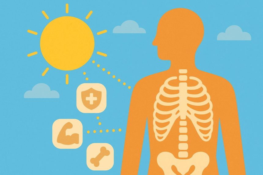 Assorted vitamin D supplements and healthy foods rich in vitamin D on a table