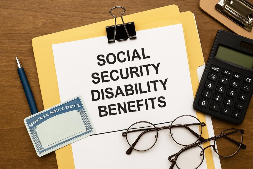 Social Security Disability Benefits application form with pen and official documents on desk