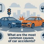 Damaged cars after a collision on a busy road, illustrating common causes of car accidents