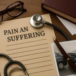 Car accident aftermath with damaged vehicles illustrating pain and suffering compensation claims