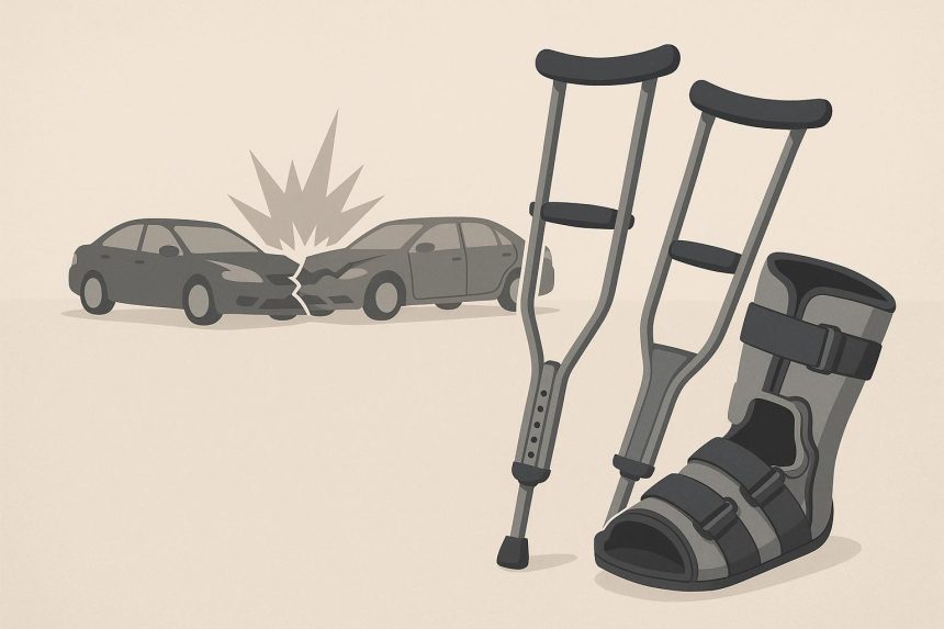 Damaged car on roadside after accident illustrating long-term injury recovery challenges