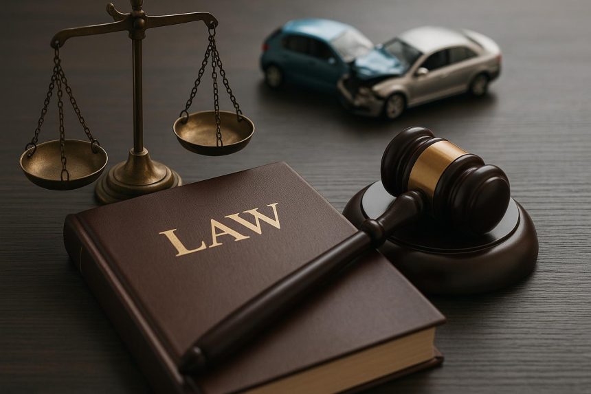 Damaged car on city street illustrating legal rights after car accident injury
