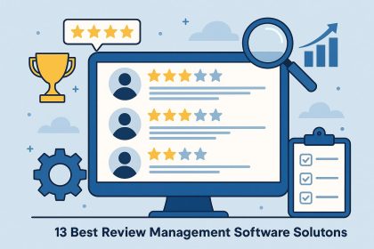 Top review management software dashboard with analytics charts and customer feedback summary