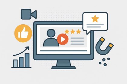 Customer watching product video review on laptop to boost online store conversion rates