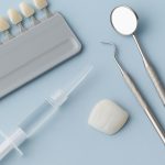 Cosmetic dentistry tools and veneers with whitening products in a Maryborough dental clinic
