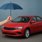 Red car protected under insurance shield illustrating standalone own damage car insurance benefits
