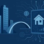 Modern building with digital network overlay representing PropTech and real estate financing