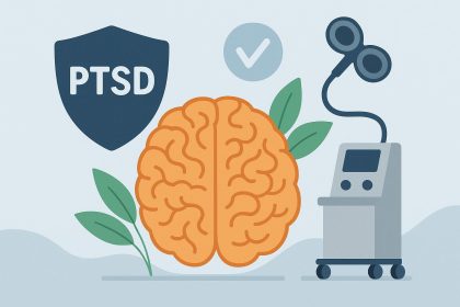 Transcranial magnetic stimulation device used for PTSD treatment and mental health improvement