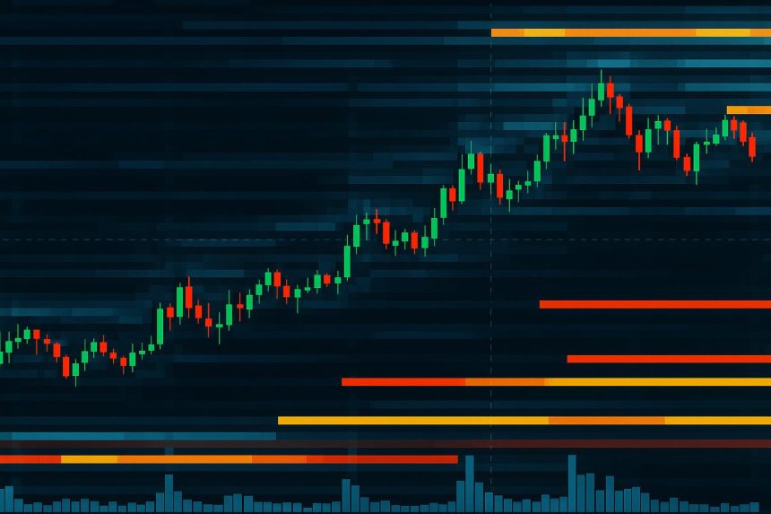 Bookmap order flow trading dashboard visualizing real-time market liquidity and trade volumes