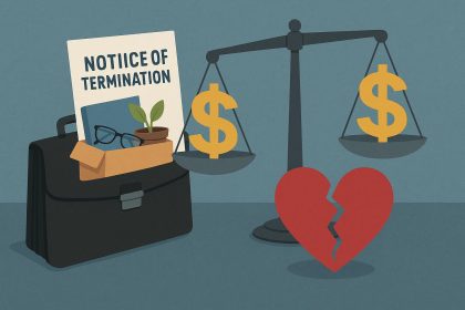 Gavel and divorce documents highlighting impact of job loss on alimony in long-term marriages