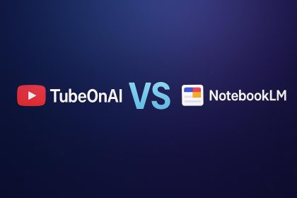TubeOnAI and NotebookLM logos side by side representing AI-powered video research platforms comparison