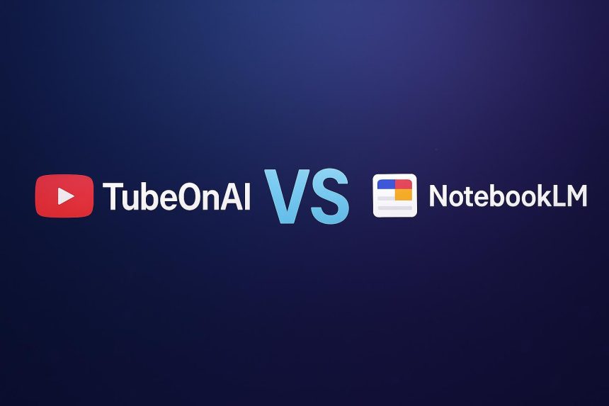 TubeOnAI and NotebookLM logos side by side representing AI-powered video research platforms comparison