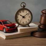 Car accident scene with damaged vehicles on road, illustrating delayed insurance claim settlements