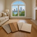 Hardwood and laminate flooring options displayed in a modern Milwaukee living room setting