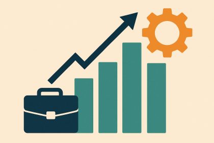 Scalable business growth concept with upward graph, innovation symbols, and entrepreneurial strategy