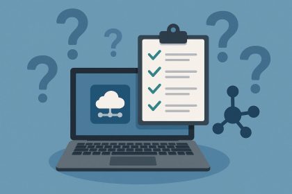 Checklist and laptop representing questions to ask before choosing a managed IT service provider