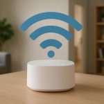 Wi-Fi router with strong signal coverage reaching all areas of a modern home interior