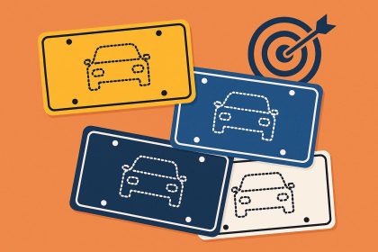 Custom branded license plates showcasing company logos for business registration strategy consistency