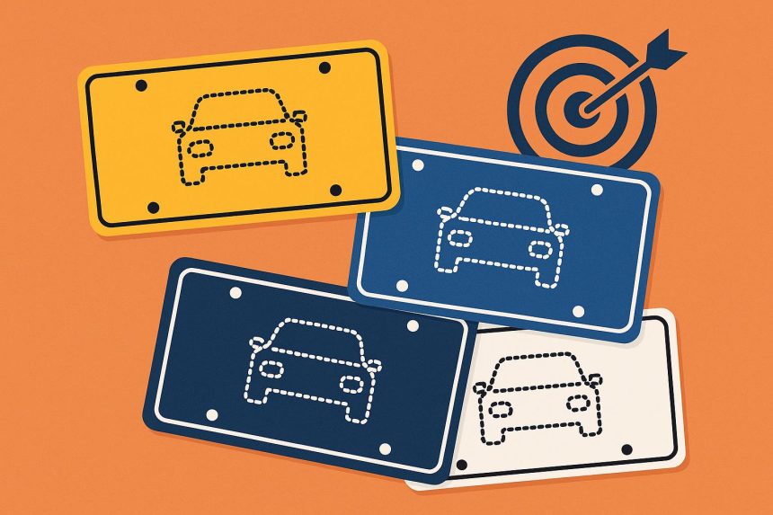 Custom branded license plates showcasing company logos for business registration strategy consistency