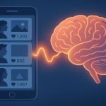 Illustration of a brain with social media icons symbolizing the effects of online comparison