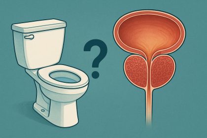 Medical illustration of prostate gland highlighting symptoms of frequent urination in men