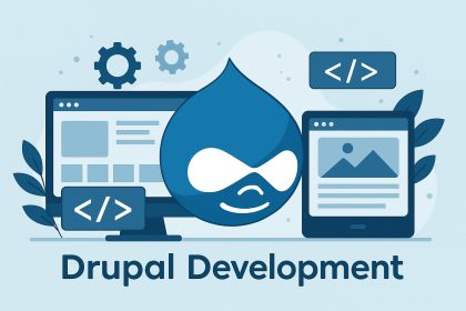 Drupal development company logos and digital technology symbols representing industry leaders