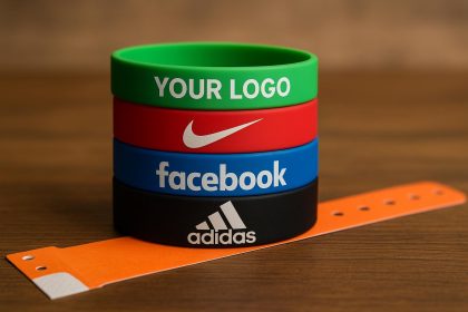 Colorful branded wristbands arranged for event promotion and identification purposes