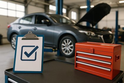 Mechanic inspecting car engine at repair shop for quality auto maintenance and service options