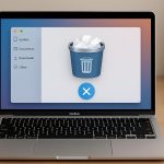 MacBook showing storage management screen with junk files highlighted for cleanup