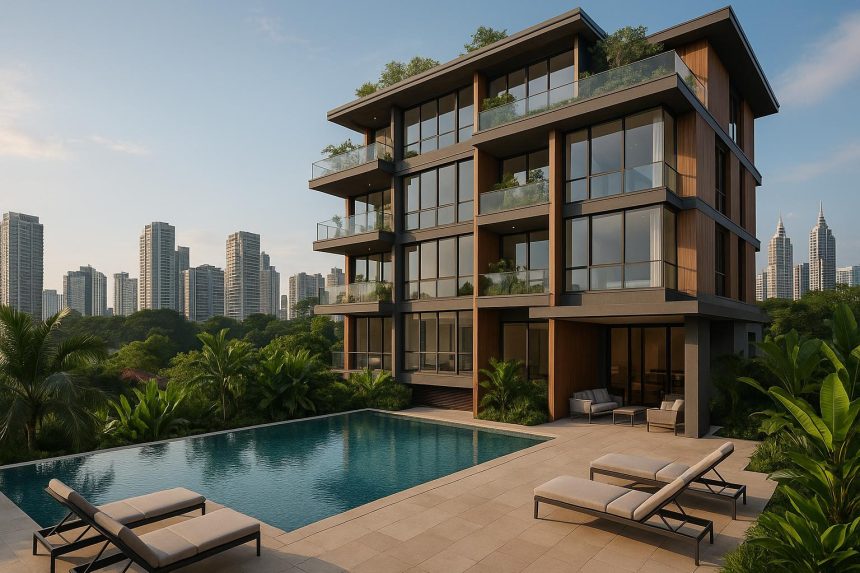 Modern boutique condominium exterior showcasing luxury architecture in Singapore real estate