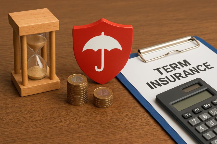 Hourglass and calculator illustrating the relationship between age, finances, and term insurance duration