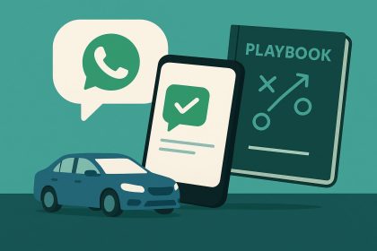 Car dealership sales team using WhatsApp on smartphones to engage and connect with customers