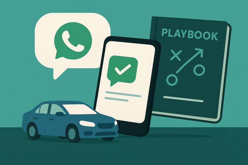 Car dealership sales team using WhatsApp on smartphones to engage and connect with customers