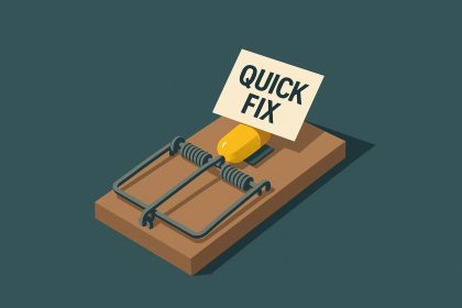 Broken chain symbolizing the pitfalls of quick fixes and the importance of sustainable solutions