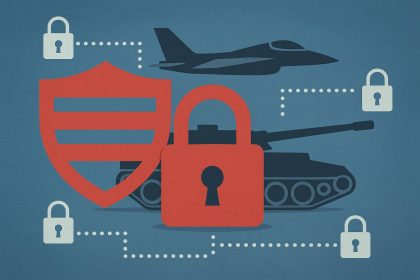 Secure military facility entrance with surveillance cameras illustrating strict defense security standards