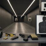 Modern indoor shooting range with safety gear, target systems, and soundproof booths