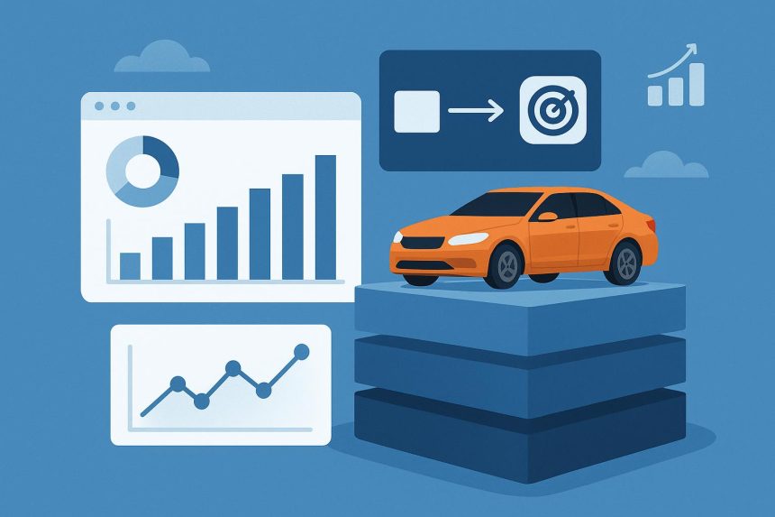 Modern analytics dashboard displaying car sales and attribution data for car dealerships