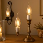 LED candlelight bulbs illuminating a cozy living room with elegant home decor accents