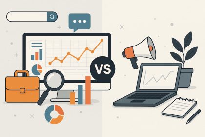 Digital marketing company teamwork analyzing strategies vs. DIY online business approach