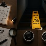 Dimly lit stairwell highlighting potential tripping hazard due to poor lighting conditions