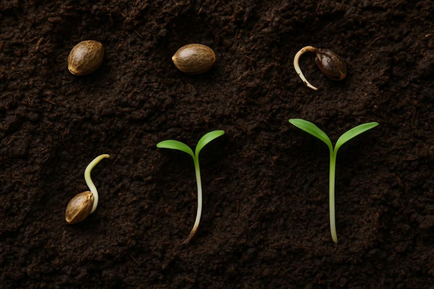 Cannabis seeds with signs of poor germination, illustrating common seed-starting problems