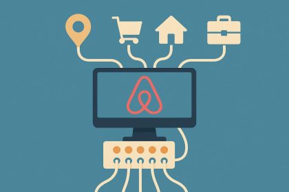 Airbnb dashboard with connected channel management icons for hosting and property growth