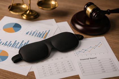 Stack of financial documents and gavel symbolizing legal industry financial oversight issues